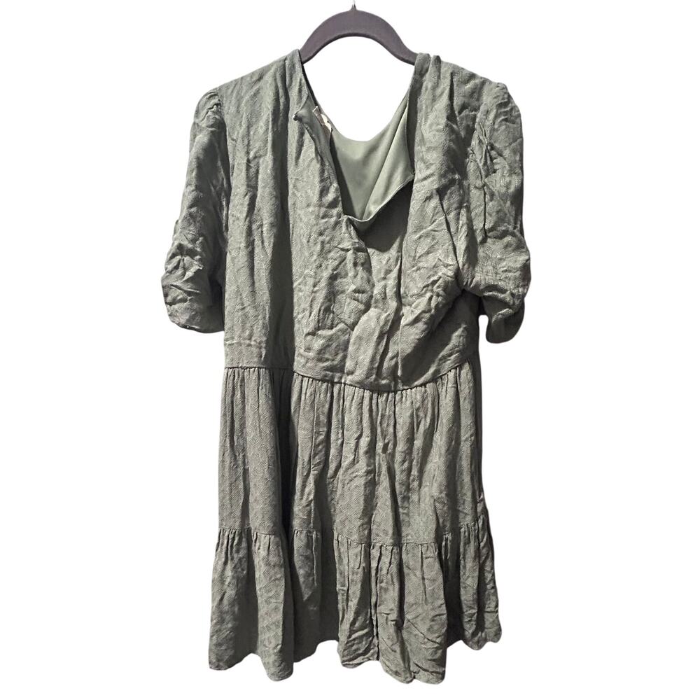Altar'd State Frankie Sage Textured Babydoll Mini Dress Puff Sleeve - Picture 2 of 10